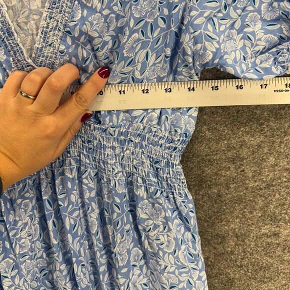 Seven Islands Dress Women L Large Blue Floral Maxi Long V-Neck Elastic Waist - Picture 4 of 6